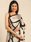 Black & white printed satin saree with Swarovski embroidery