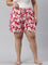 Women Printed Red Cotton Knit Lounge Shorts