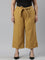 Women Solid Light Mustard Linen Mid Rise Culottes