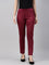 Women Solid Maroon Mid Rise Suede Treggings