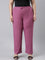 Women Solid Dark Pink Mid Rise Casual Rib Pants