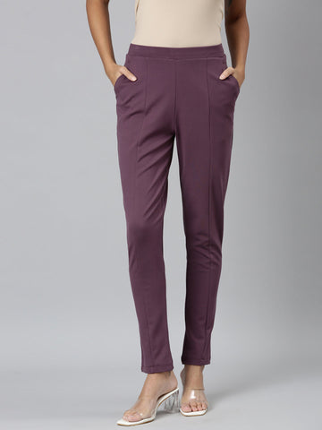 Women Solid Purple Stretch Ponte Pants