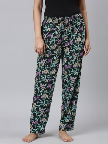 Women Printed Blacks Woven Viscose Lounge Pants