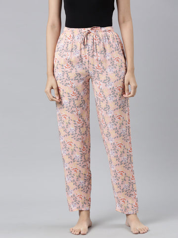 Women Printed Light Pink Woven Viscose Lounge Pants