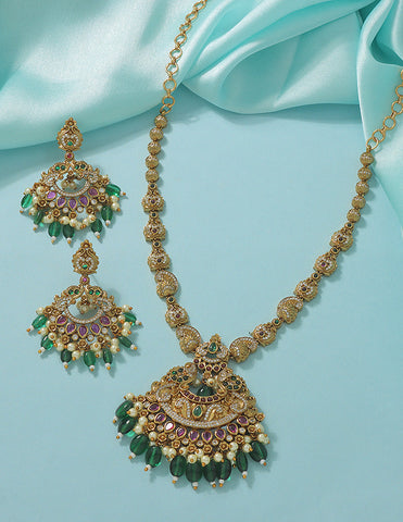 Designer Radiant Emerald Matt Kempu Necklace Set
