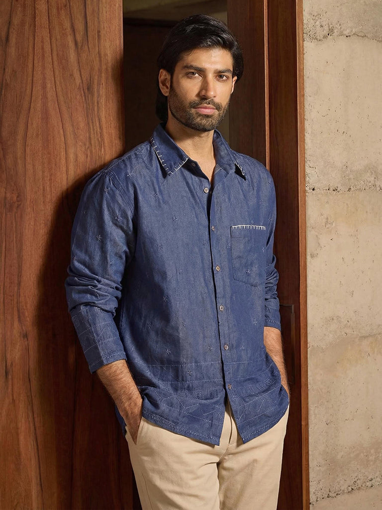 Embroidered  Shirt - Blue