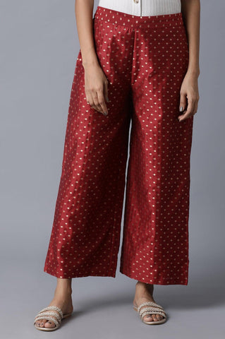 Dark Red Jacquard Parallel Pants