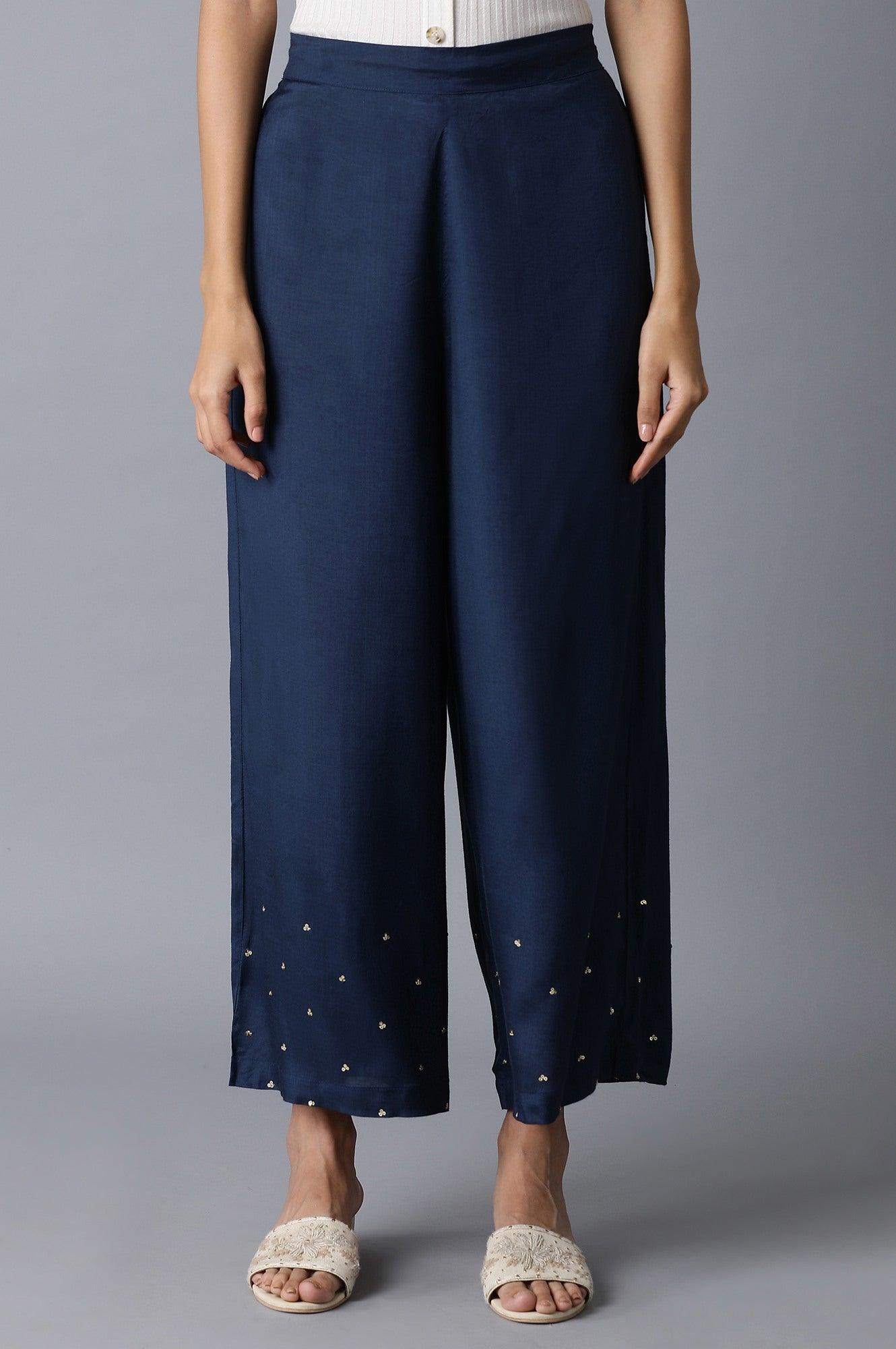 Navy Blue Sequin Parallel Pants