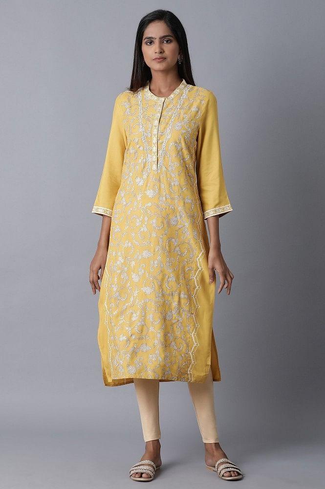 Yellow Embroidered kurta