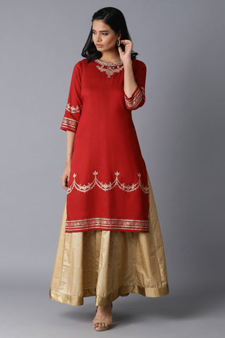 Red Placement Print kurta