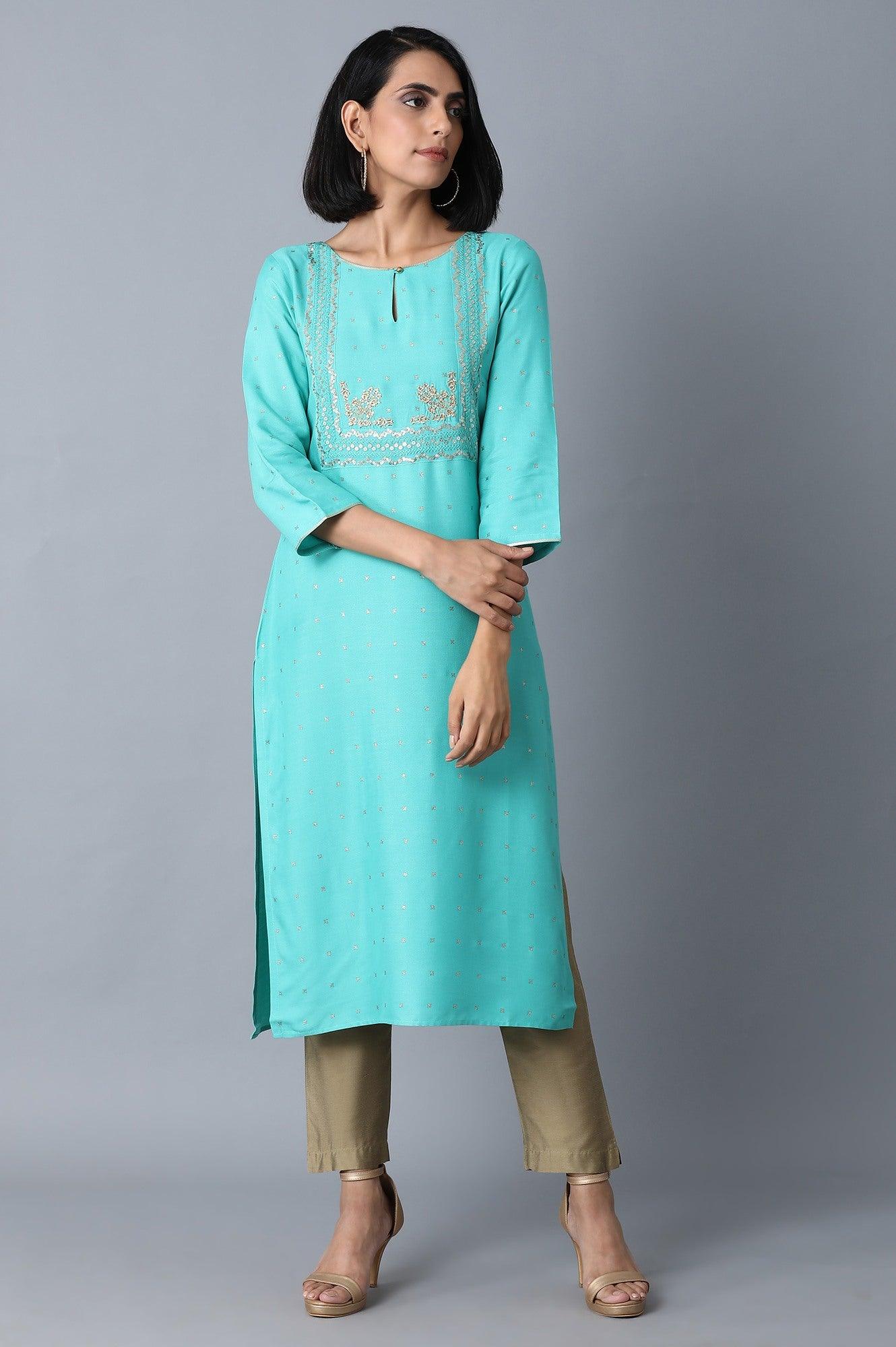 Green Glitter Printed kurta