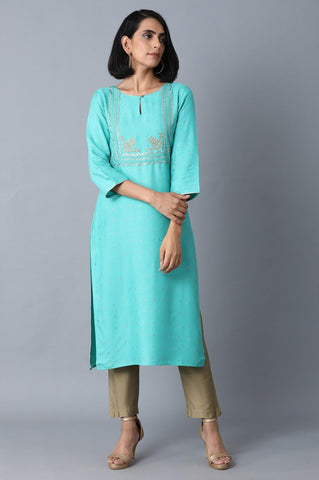 Green Glitter Printed kurta