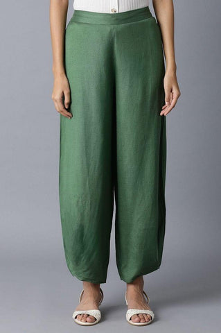 ELM Green Solid Pleated Carrot Pants