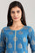 Blue Round Neck Printed Liva kurta
