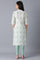 Smoke Green Printed Straight kurta in Mandarin Neck