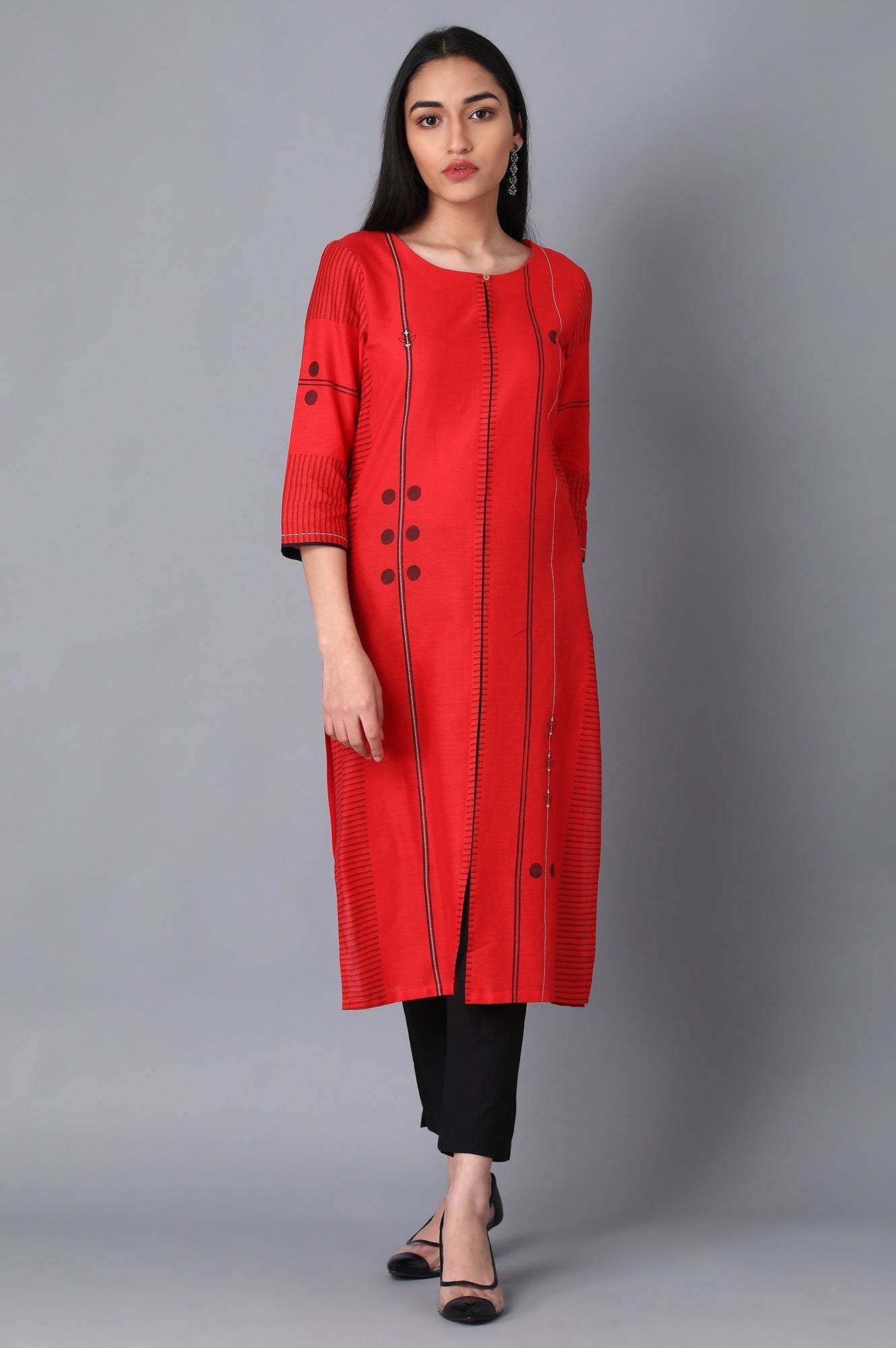 Red Boat Neck Polka kurta