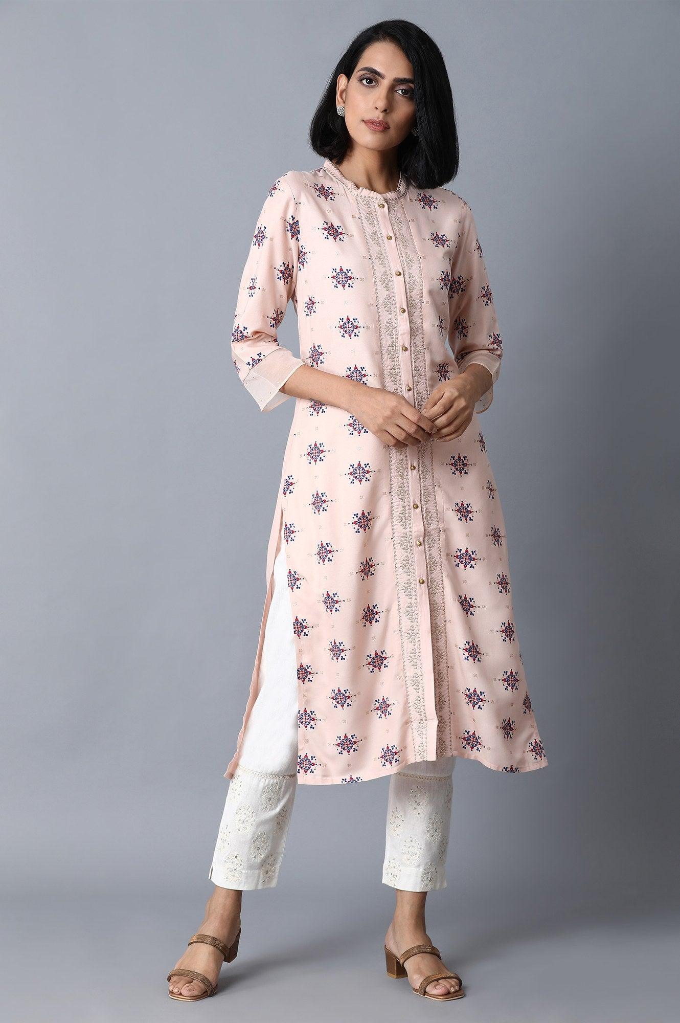 Peach Pink Placement Print kurta