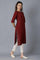 Maroon Round Neck Solid kurta