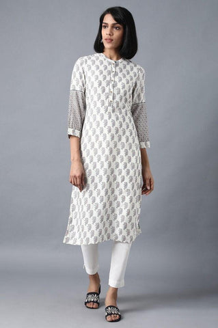 Ecru Mandarin Neck Printed kurta