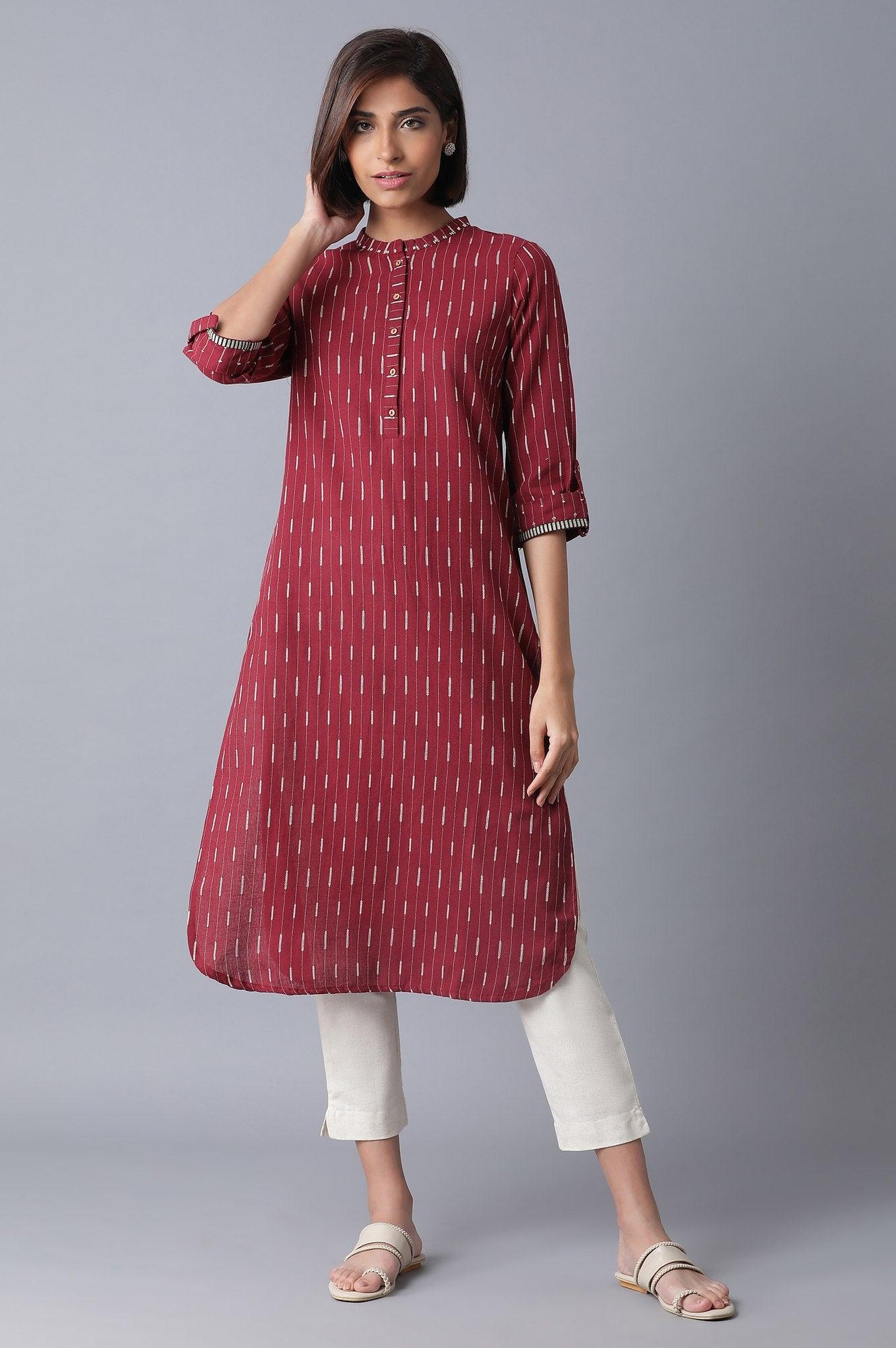 Red and Ecru Straight kurta