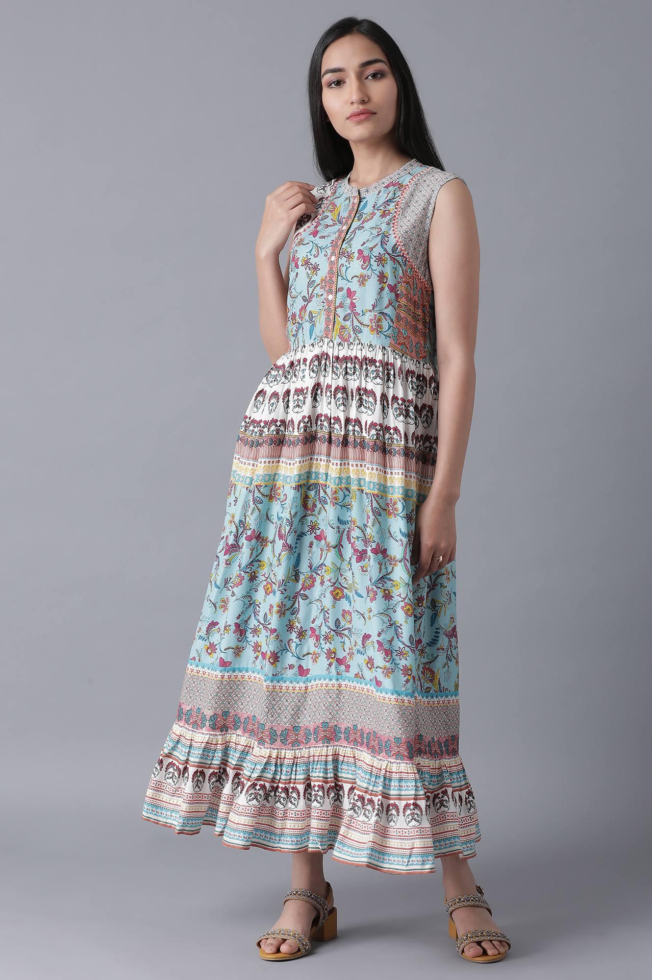 Soft Multicoloured Floral Print Tiered Dress