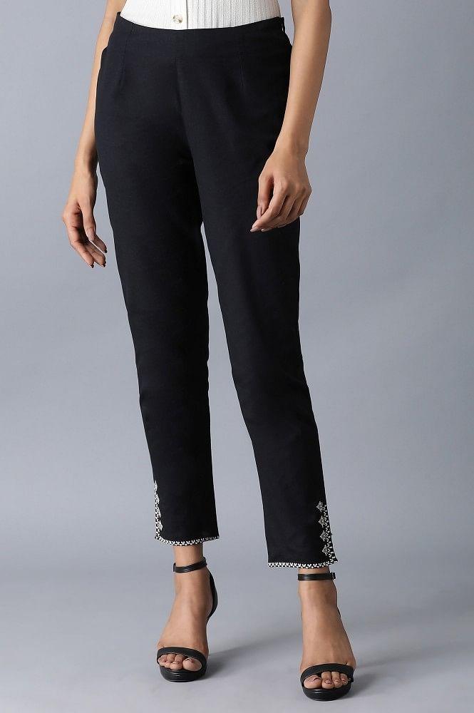 Balck Embroidered Slim Pants