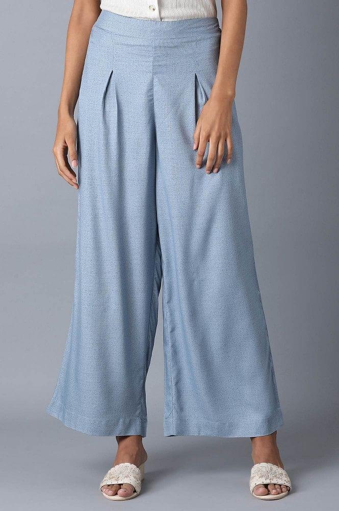 Denim Blue Printed Parallel Pants