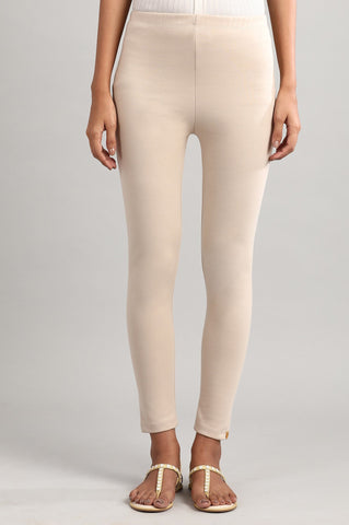 Beige Solid Winter Tights