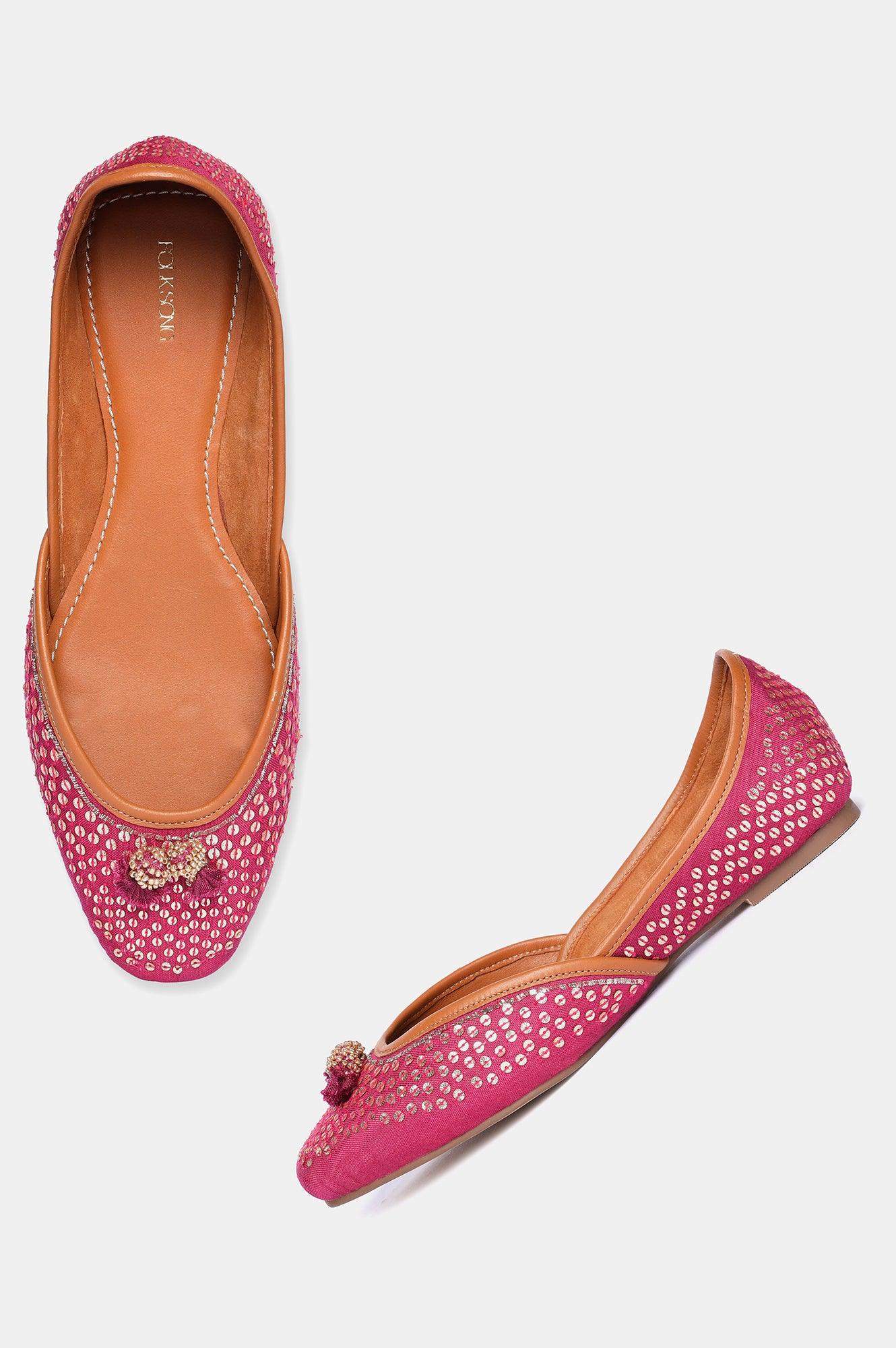 Fuchsia Square Toe Embroidered Flat-Szaira