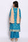 Blue A-Line kurta-Palazzos-Dupatta Girls Set