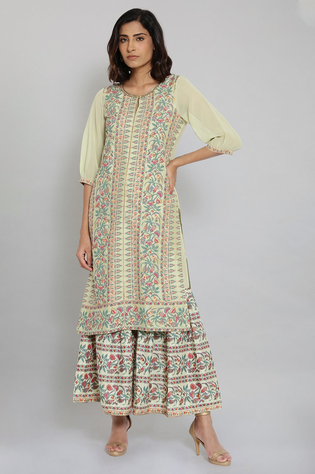 Green Floral Print kurta