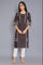 Dark Grey Printed kurta with Embroidery