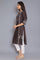 Dark Grey Printed kurta with Embroidery