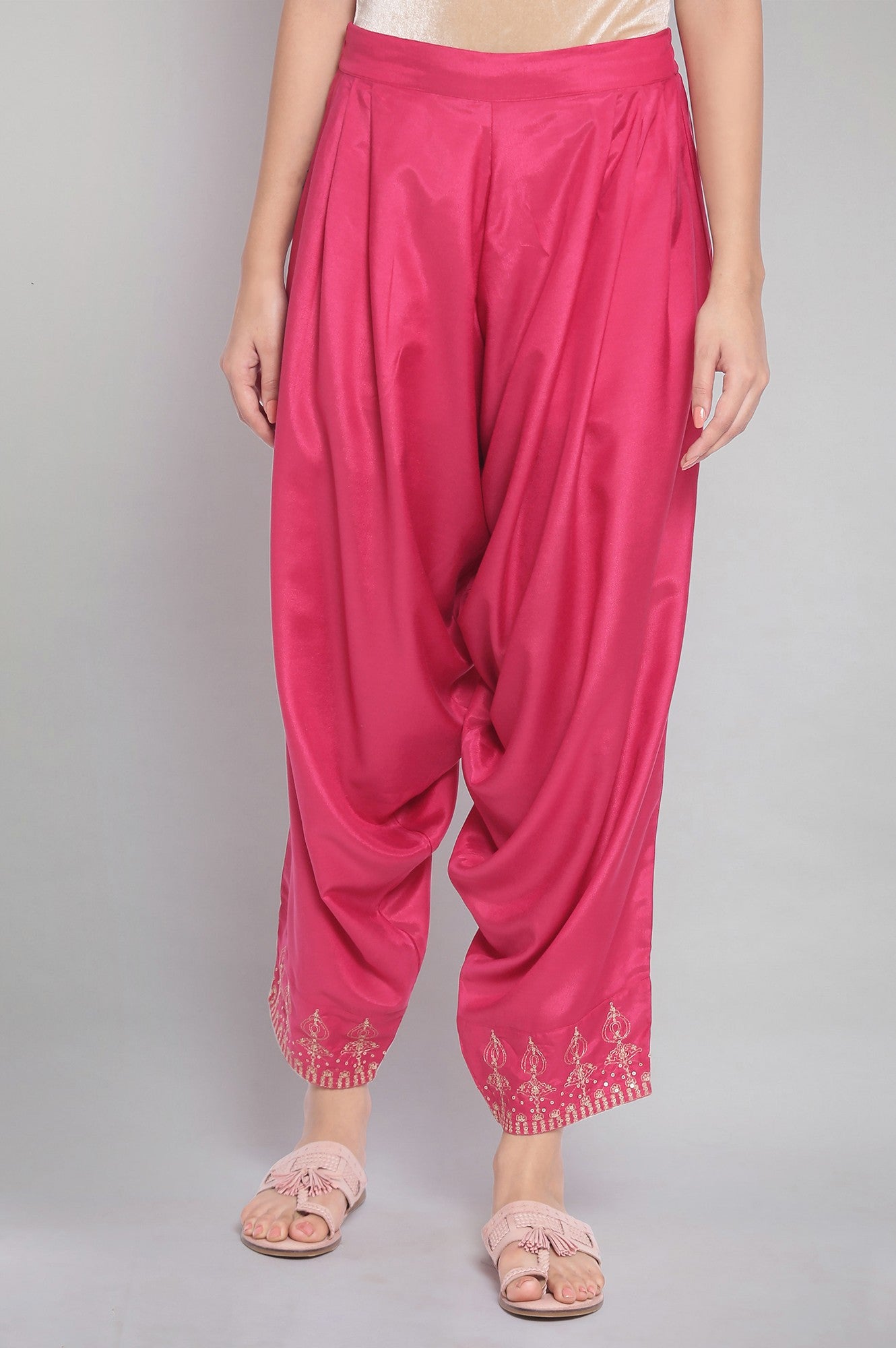 Dark Pink Shantung Draped Pants