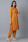 Orange Pleated kurta-Slim Pants Set