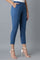 Blue Solid Straight Fit Cotton Trousers With Elasticated Waist