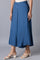 Blue Solid Flared Cotton Culottes With Drawstring