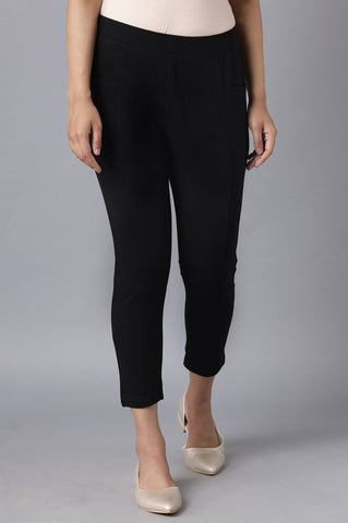 Black Solid Straight Fit Tights With Elasticated Waistband