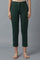 Bottle Green Solid Straight Fit Trousers With Pintuck Detail