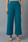 Teal Green Solid Straight-fit Cotton Palazzo with Side Pockets