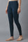 Navy Blue Solid Skinny Fit Cotton Tights With Elasticated Waistband