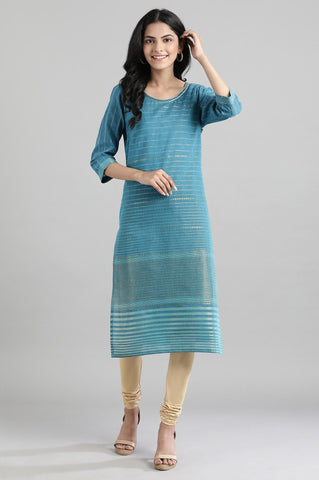 Blue Round Neck Printed kurta