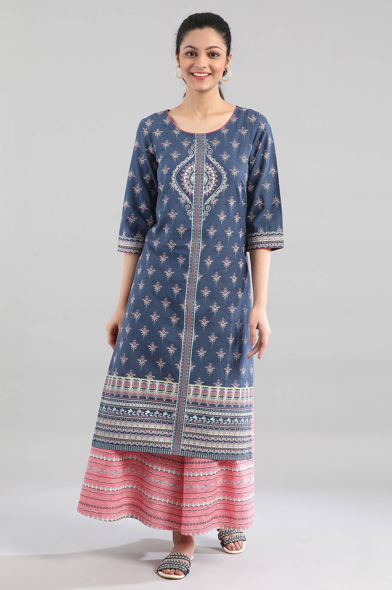 Blue Cotton Printed kurta