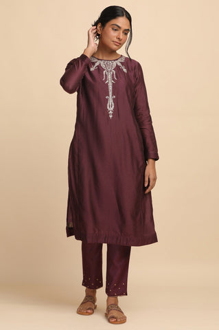 Dark Purple kurta in Cotton Silk