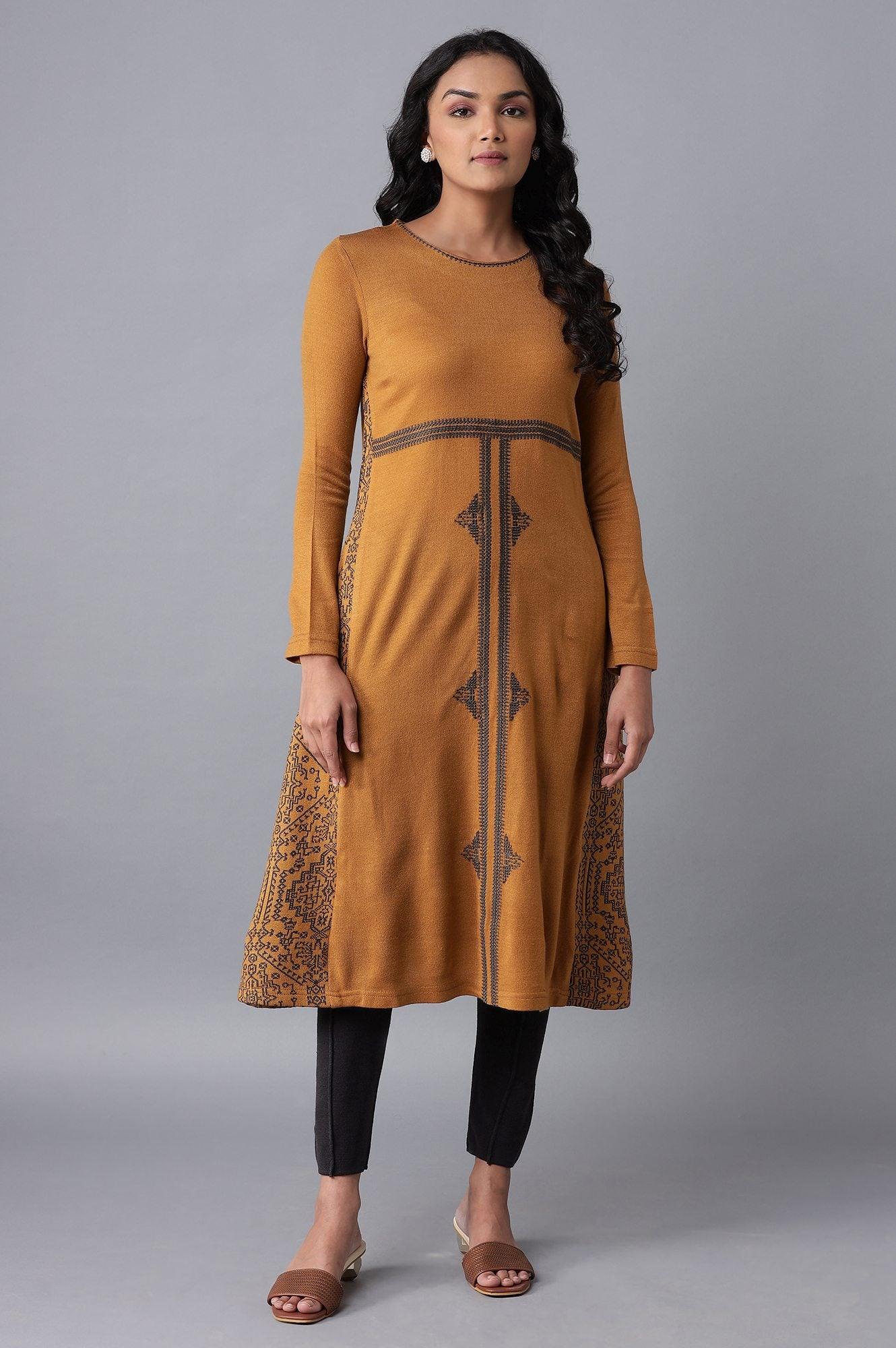 Dark Yellow A-line Winter Dress