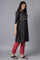 Black Embroidered kurta-Red Trousers Set