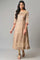 Beige Foil Printed A-Line Liva kurta