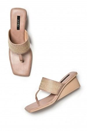 Aurelia PINK Embroidered Square Toe Wedge