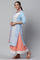 Blue Straight Kurta, Peach Culottes And Dupatta Set