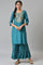 Blue Shantung LIVA Kurta with Gathered Sharara